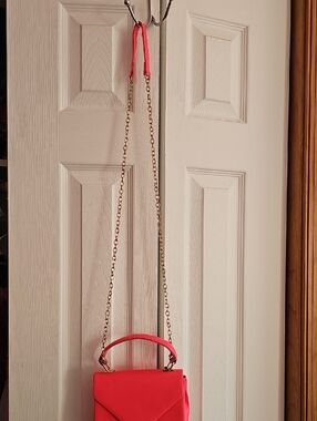 Bold Hot Pink Crossbody with Gold Chain and Top Handle